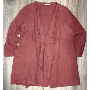 Bryn Walker Linen Open Jacket Duster USA Size L Brick Hippie Granola Relaxed Fit